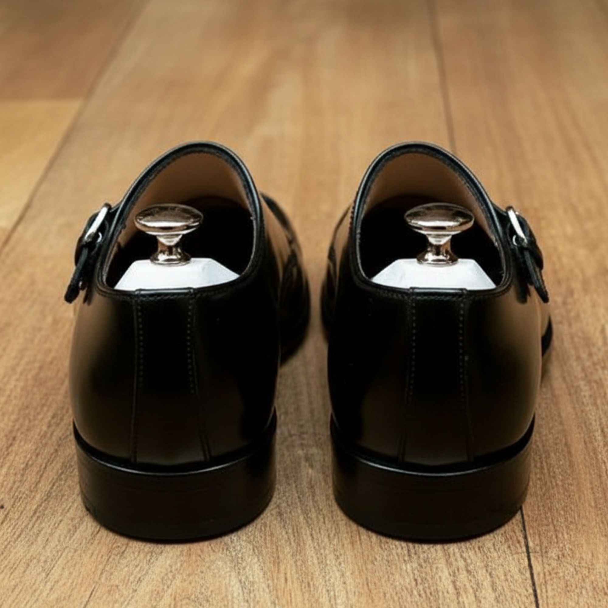 Men's Genuine Black Leather Double Monk Shoes