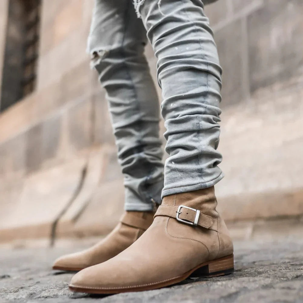Men's Beige Suede Ankle High Jodhpur Boots
