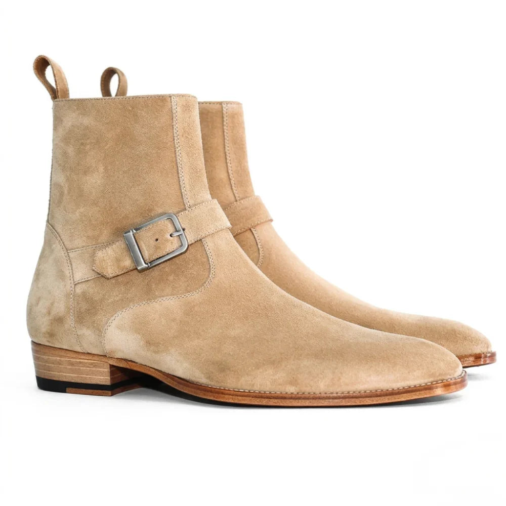 Men's Beige Suede Ankle High Jodhpur Boots