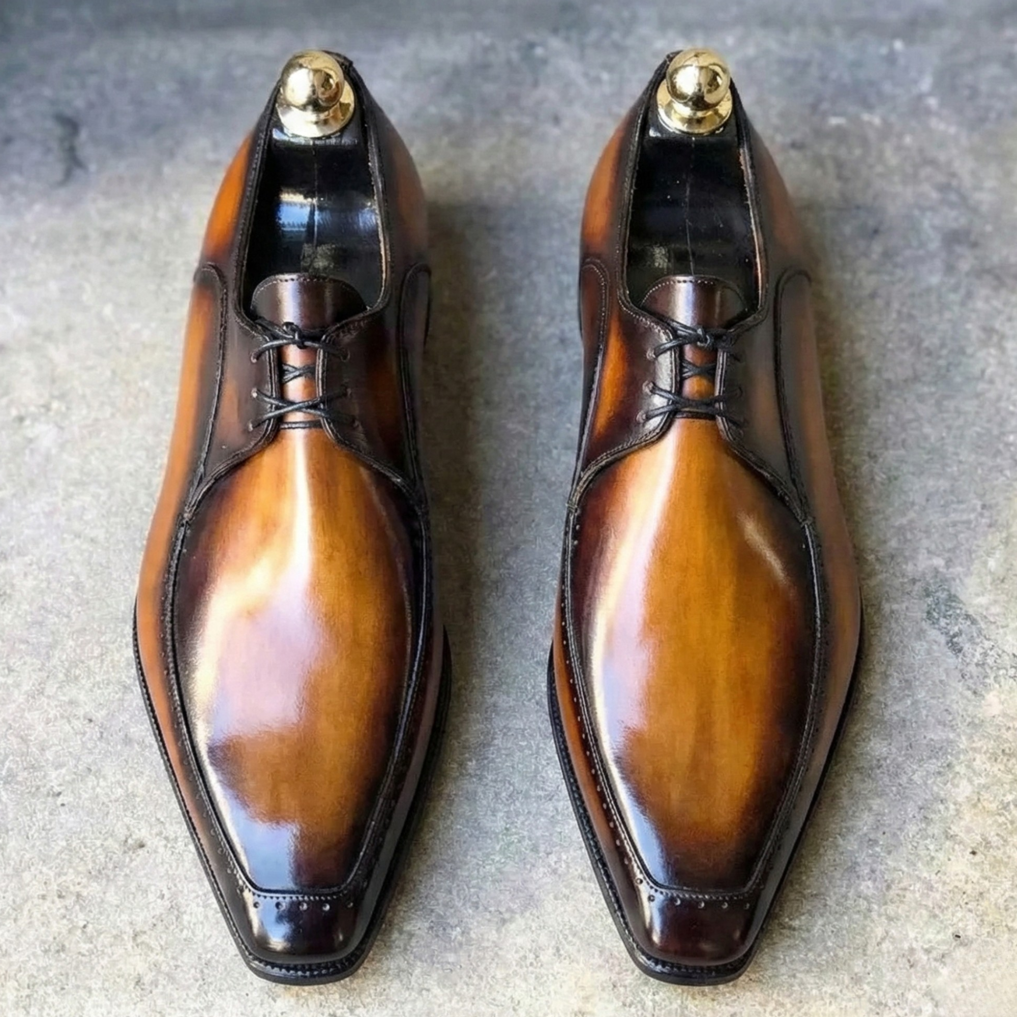 Men's Tan Brown Patina Leather Derby Shoes