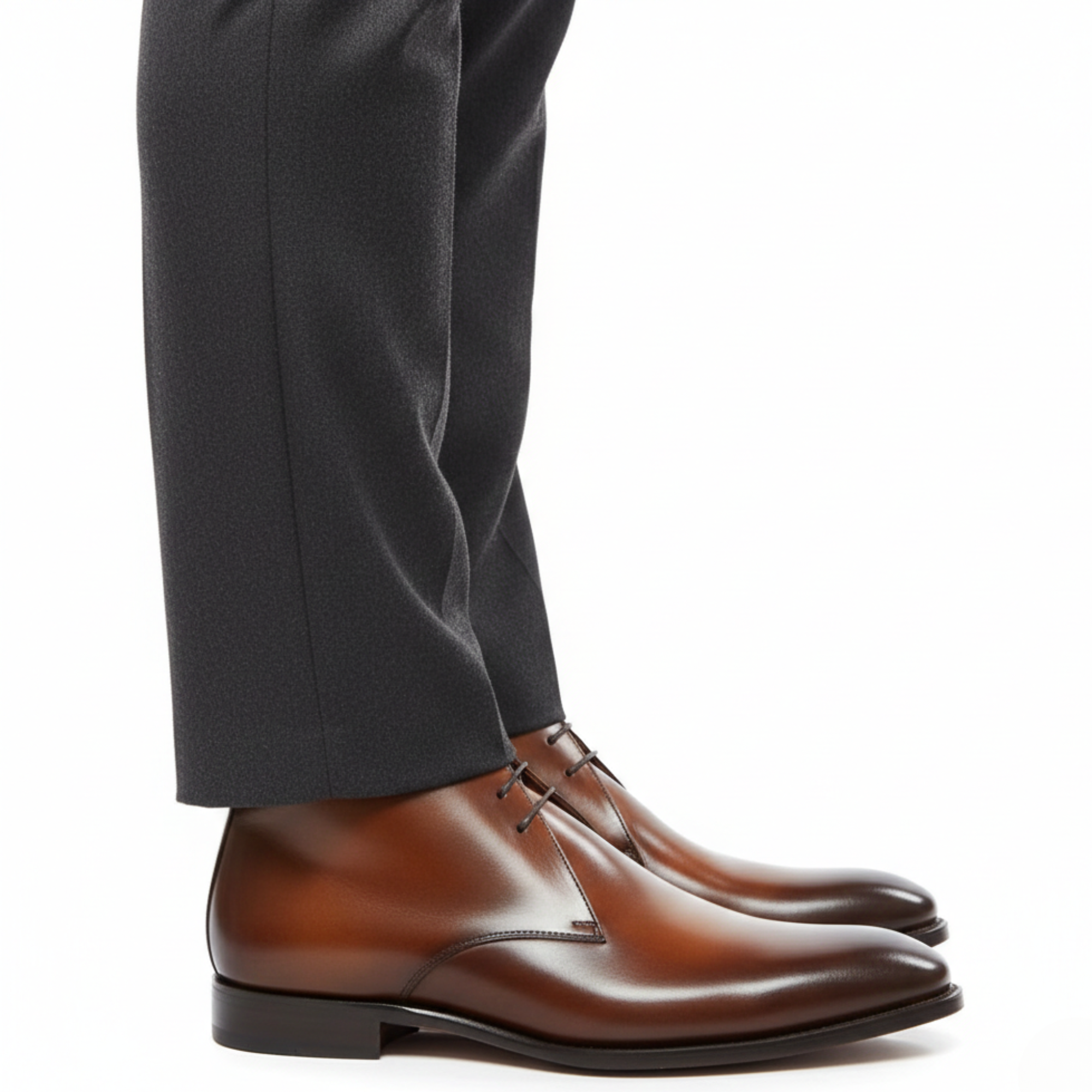 Handmade Men's Brown Leather Ankle High Chukka Boots