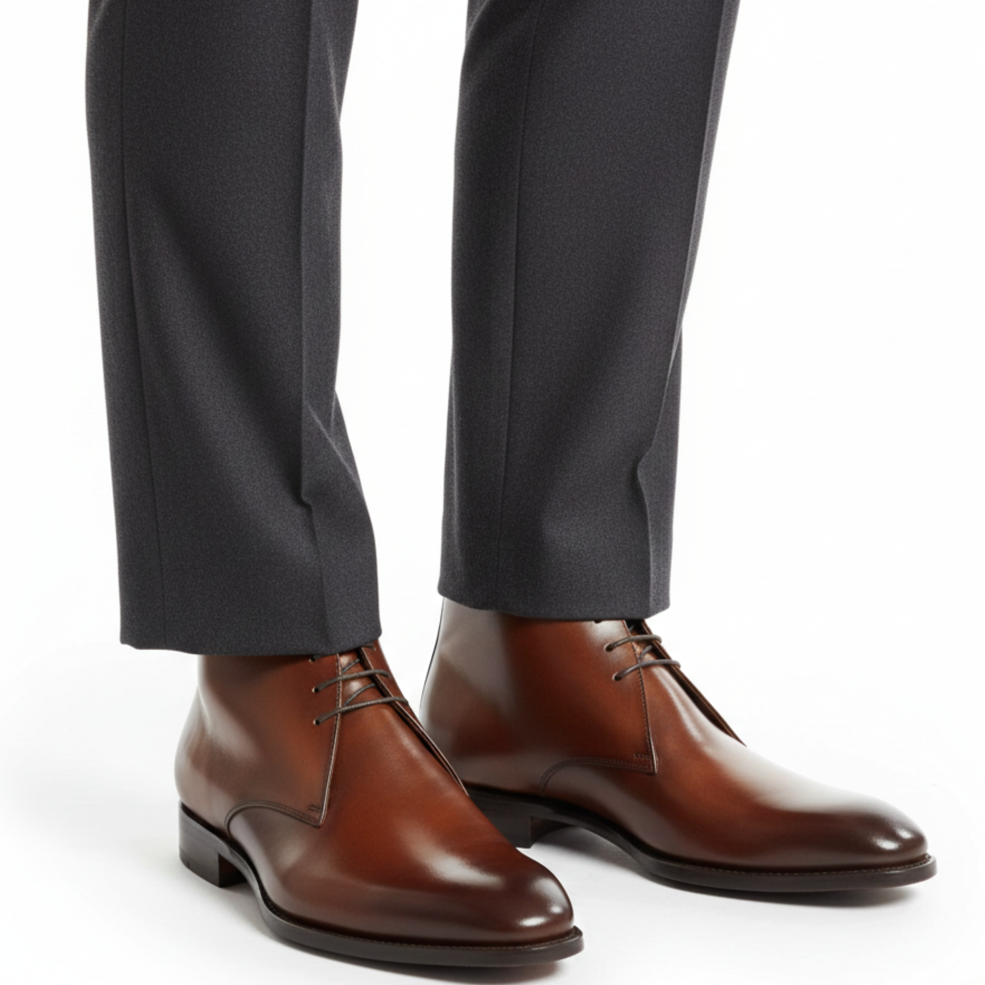 Handmade Men's Brown Leather Ankle High Chukka Boots