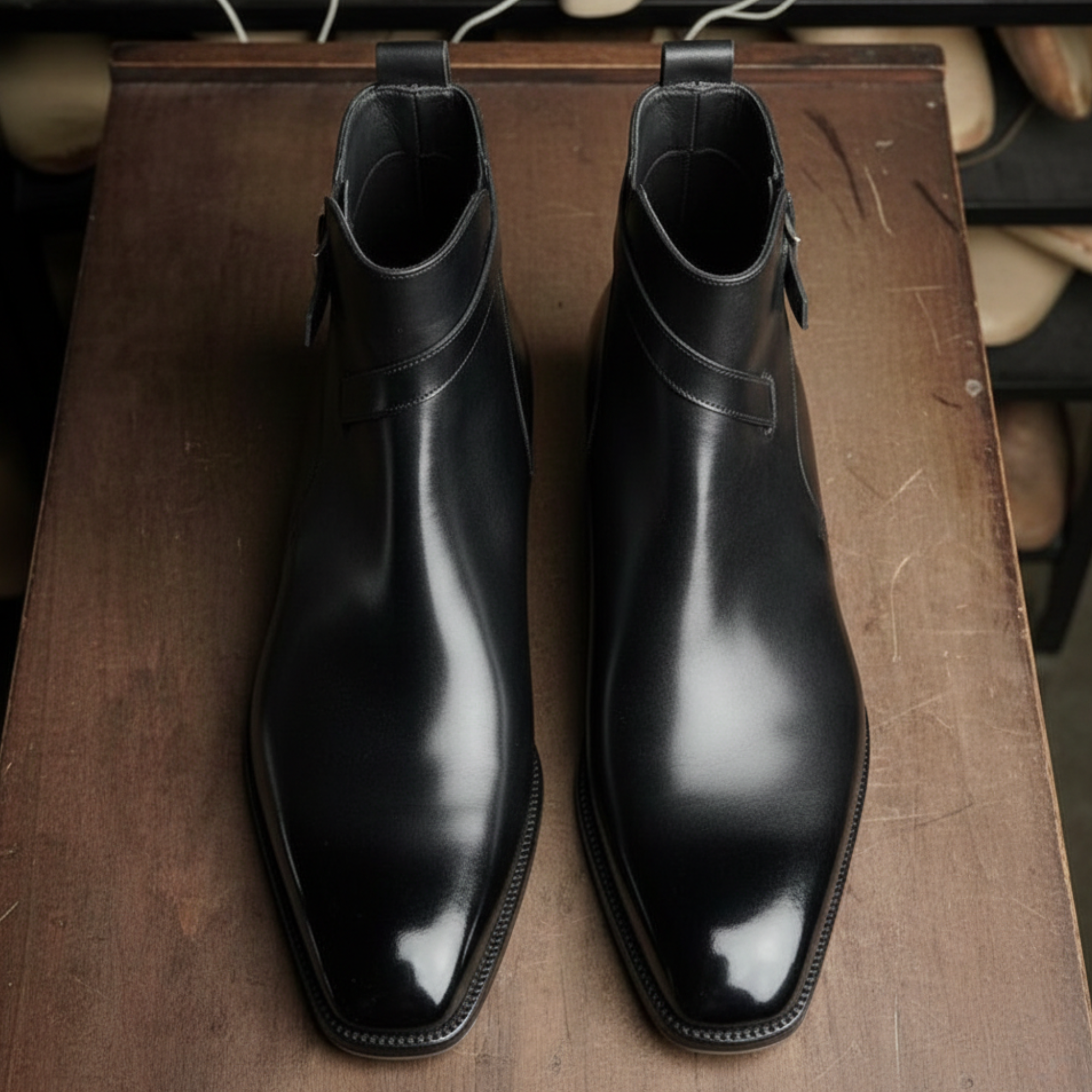 Handmade Men's Black Leather Ankle High Jodhpur Boots