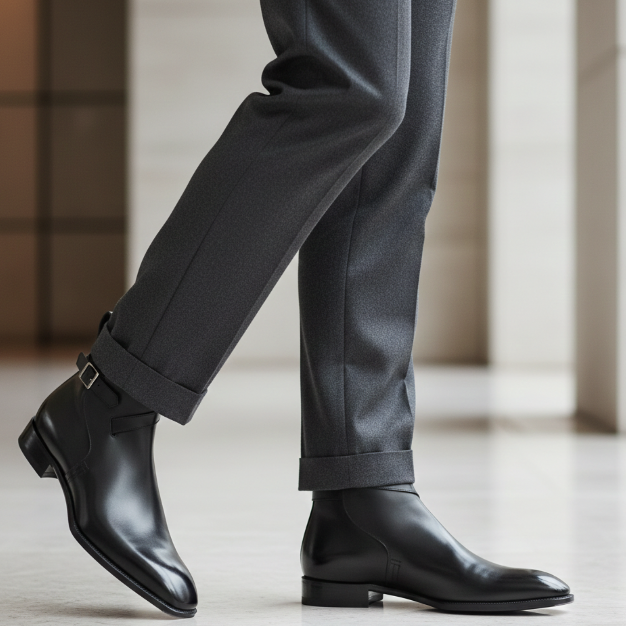 Handmade Men's Black Leather Ankle High Jodhpur Boots