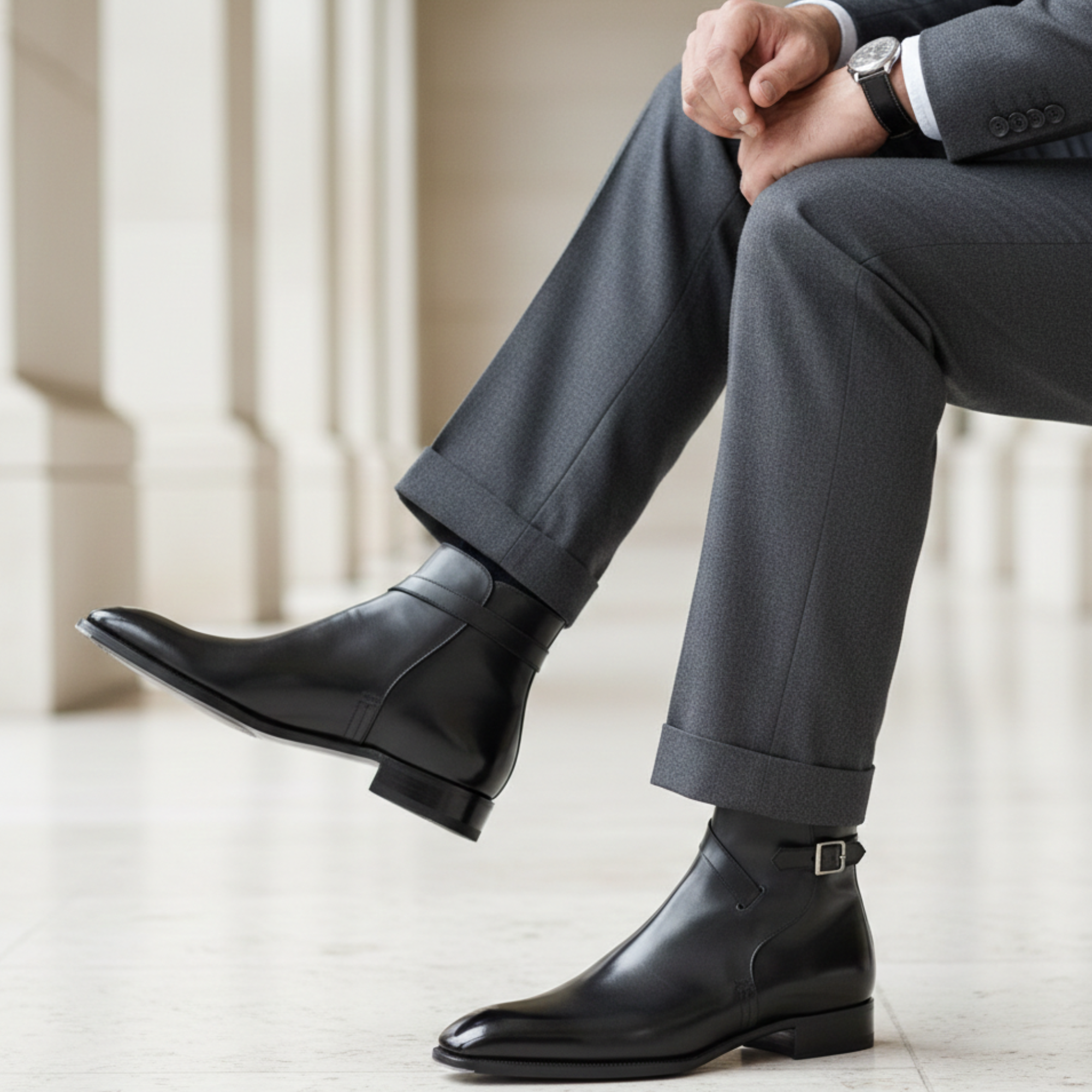 Handmade Men's Black Leather Ankle High Jodhpur Boots