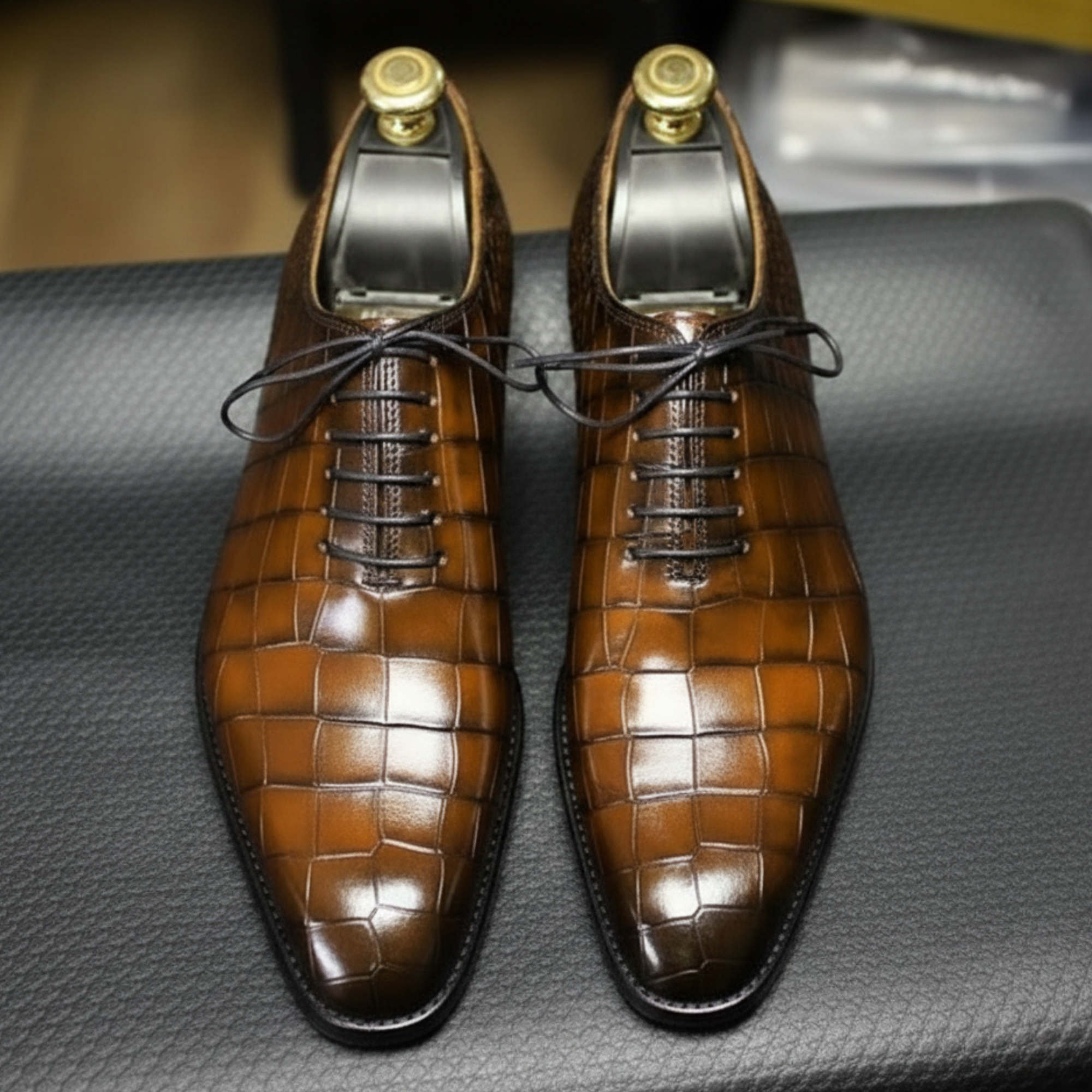 Men's Brown Alligator Leather Formal Lace Up Shoes