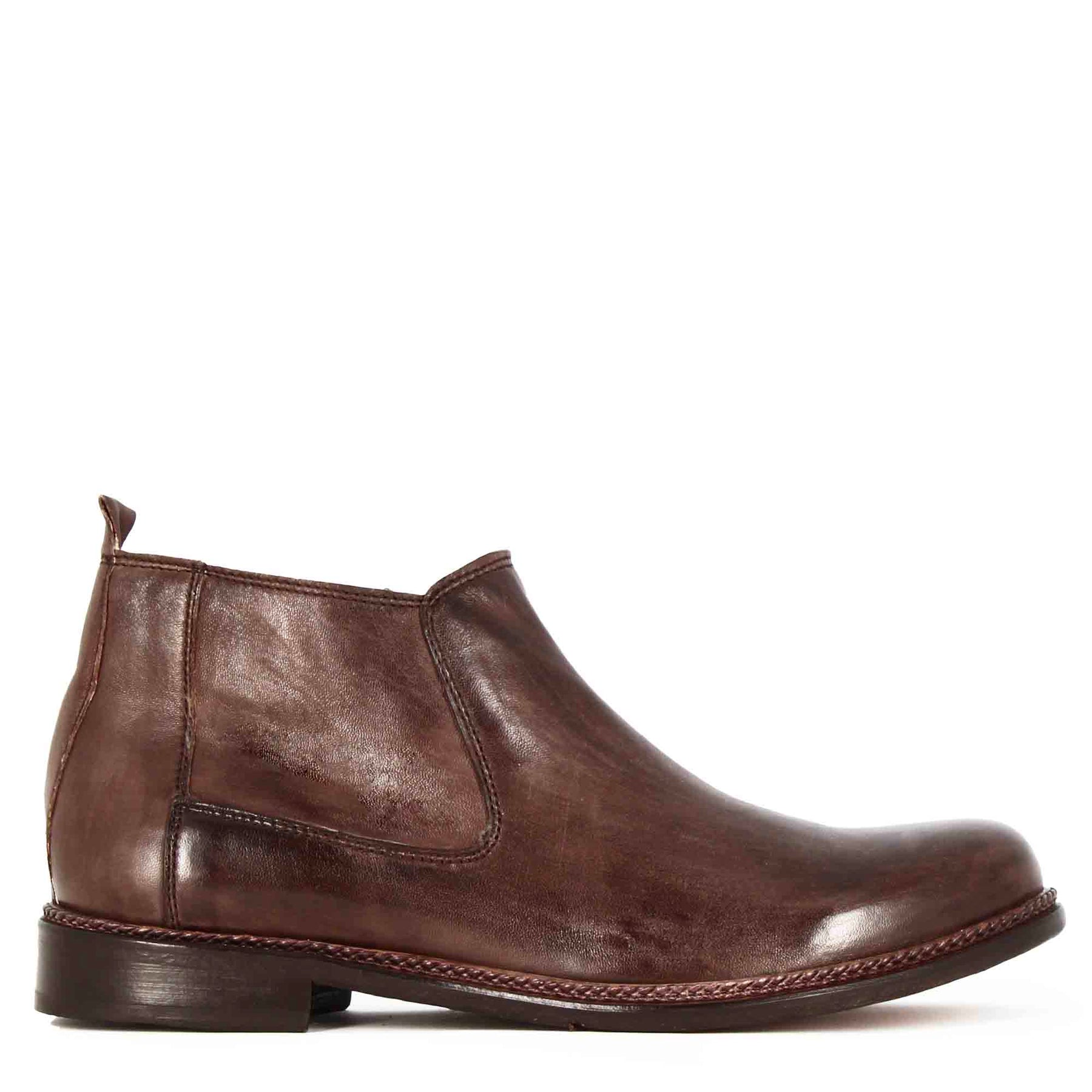 Handmade classic dark brown leather men's ankle boots